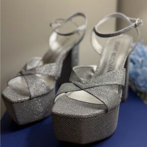 Stuart Weitzman Glittering Silver Platforms